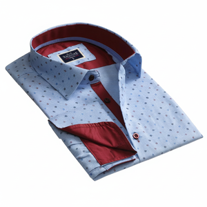 Camisa Casual con Cuello Cuadrado Azul y Rojo, 100% Algodón de Alta Calidad, Formal para Primavera - Product Image 2