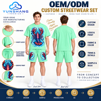 Ensemble T-shirt et short en tricot personnalisé unisexe en mélange de coton respirant avec imprimé numérique graphique de homard électrique, style streetwear, avec short à cordon de serrage