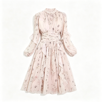Robe longue tissée à imprimé floral bohème pour femme, col montant, manches bouffantes, dos fluide, légère, idéale pour l'été, la plage et les vacances décontractées