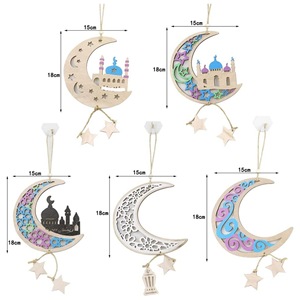 Décoration suspendue en bois en forme de lune pour le Ramadan 2026, découpée au laser, motif lune, étoile et mosquée, pour la décoration de l'Aïd Moubarak et du Ramadan, vente en gros - Product Image 2