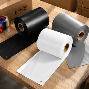 Sacs en rouleau Rinmi Express en plastique pré-ouverts d'un côté pour machines d'emballage de colis, couleurs personnalisées gris argenté, blanc - Product Image 1