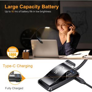 Gritin Clip On Book Light 9 <b>Led</b> Rechargeable Touch Control Eye Caring For Reading In <b>Bed</b> - Product Image 4