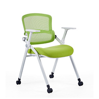 Chaise de formation ergonomique pliable en maille avec tablette d'écriture, accoudoirs intégrés et siège en mousse haute densité pour salle de conférence