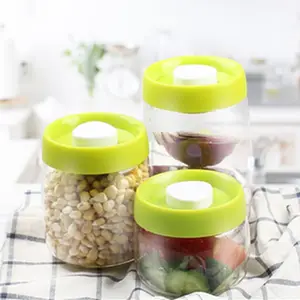 0.4L+0.8L+1.2L kitchen use push type plastic kids vacuum food sealing round airtight jar pet's food storage container sets