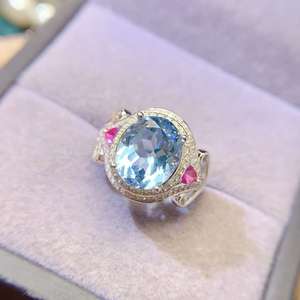 Novo Design Céu Azul Topázio Darry Anel De Prata 925 Anel Ajustável para Mulheres Meninas, anéis De Noivado Personalizado - Product Image 2