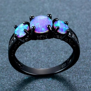 Anillos de Aleación Negra con Turquesa y Ópalo Natural para Mujer, Diseño Brillante con Circones, Estilo Geométrico, Gótico, Retro y Moderno, Venta al Por Mayor ZhuQian - Product Image 2