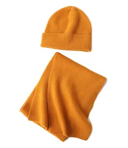 नरम त्वचा के अनुकूल 100% कश्मीरी beanies टोपी और दुपट्टा सेट ठोस रंग बच्चों बुनना सर्दियों शुद्ध कश्मीरी टोपी और दुपट्टा सेट