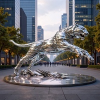 Sculpture de tigre et de léopard en acier inoxydable sur mesure, grande taille, pour l'aménagement paysager extérieur, ornements abstraits d'animaux en acier inoxydable
