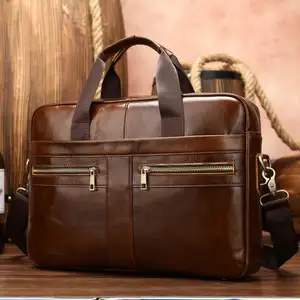 Briefcases Design Business Laptop Waterproof Computer Handbag Coffee Men Bag Soft Sided Leather Briefcase