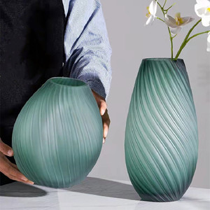 Creative Glass Vase Flower Arrangement Striped Grass Green Frosted Hotel <strong>Dining</strong> <strong>Table</strong> Thickened Flower Pot Model Room <strong>Ornaments</strong> - Product Image 4
