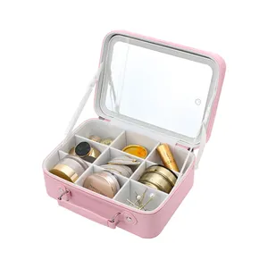 Custom Vanity Cosmetics Case With LED Light Mirror Travel Organizer Makeup Bag And Make Up Box