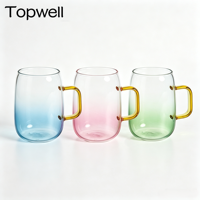 Tasse en verre borosilicate TOPWELL 300 ml avec poignée colorée et style peint par pulvérisation, résistante à la chaleur, compatible micro-ondes et lave-vaisselle