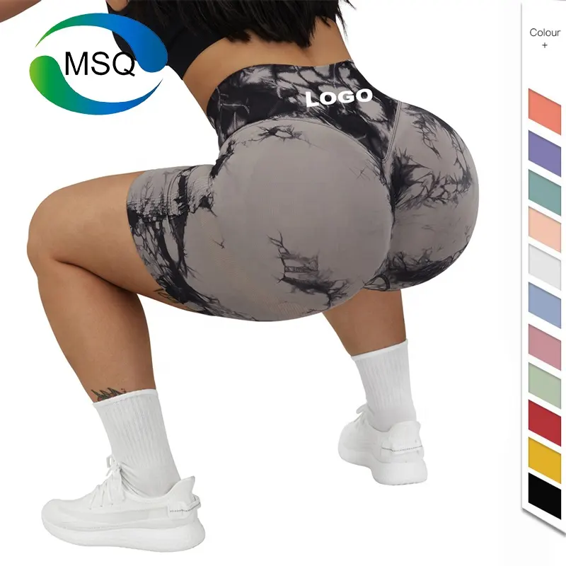 Custom Woman Booty Lift Tie Dye Recycled Yoga Pants Push Up Sportswear Gym Fitness Tight Workout Scrunch Butt Shorts Leggings