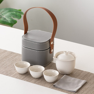 Business Gift Portable Travel Ceramic Tea Set One Teapot Three Cups Quick Tea Cup Outdoor Kung Fu Ceramic Tea Set - Product Image 6