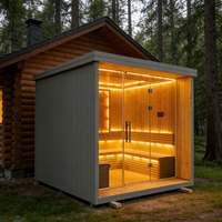 Sauna extérieur moderne en forme de cube pour 6 personnes, en cèdre rouge/hemlock, avec poêle électrique traditionnel, vapeur noire et éclairage, pour villa/entrepôt