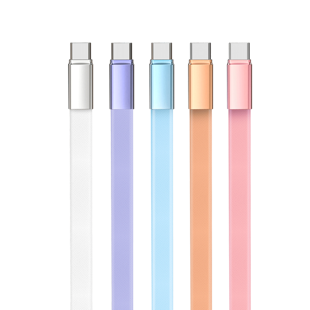 60W Flat USB C Cable Liquid Silicone 3A PD Fast Charge Aluminum Shell Type C Charging for MacBook Laptop Phone Tablet
