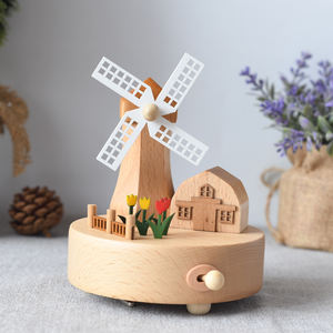 Caja <span class=keywords><strong>Musical</strong></span> de Madera con Mecanismo de Relojería, Diseño de Molino de Viento, Personalizable al por Mayor, para Regalos Infantiles - Product Image 1