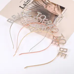 Bride To Be Bridesmaid Rhinestone Headband Rose Gold Alloy Letter Tiara Headbands For Bridal Shower Wedding Party Decor