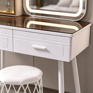 Modern <b>Makeup</b> <b>Vanity</b> With Lighted <b>Mirror</b> Storage Drawers Bedroom Dressing Table With Stool - Product Image 3