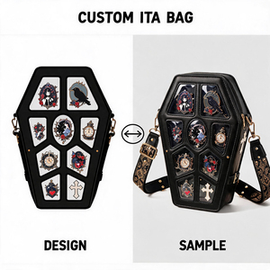 Sac à bandoulière personnalisé en forme de cercueil gothique, sac Ita en PU avec fenêtre transparente pour badges et épingles, sac à main tendance - Product Image 1