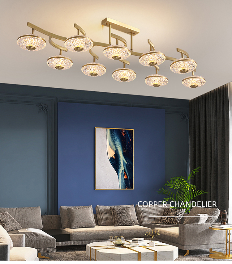 Hot Selling Modern Acrylic Copper Hanging Light Fixture Luxury Indoor Led Pendant Light Chandeliers