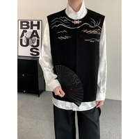 Gilet sans manches brodé de style chinois pour homme, respirant, col rond, décontracté, pour usage quotidien