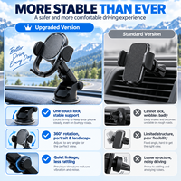 Support de téléphone universel pour voiture à ventouse en plastique, télescopique et réglable, pour grille d'aération et pare-brise, avec navigation GPS