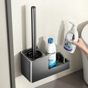 Support de brosse de toilette minimaliste rectangulaire, couleur gris fusil, à fixer au mur, facile à nettoyer, outil de nettoyage pour toilettes - Product Image 5