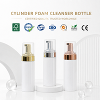 Flacon pompe cylindrique de luxe haut de gamme pour nettoyant moussant, emballage pour nettoyant visage, vente en gros, personnalisable avec logo