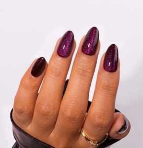 Faux ongles complets <span class=keywords><strong>en</strong></span> cristal violet rêveur, effet œil de chat, paillettes brillantes, particules transparentes, noires, brillantes, artificielles - Product Image 2