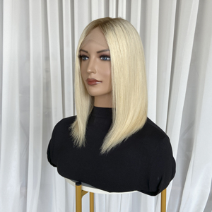 Peluca <span class=keywords><strong>de</strong></span> Cabello Humano Virgen <span class=keywords><strong>de</strong></span> Corte Medio <span class=keywords><strong>de</strong></span> Lujo para Mujeres Blancas, con Reflejos Rubios, Corte Bob, Cutícula Alineada, Cabello Europeo, Frente <span class=keywords><strong>de</strong></span> Encaje, Sin Pegamento - Product Image 4