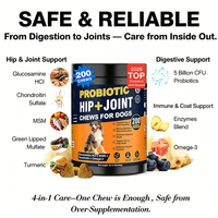 Glucosamine HCl MSM Chondroïtine Probiotique pour Chiens : Soulagement Intestinal et Articulaire, Complément pour la Santé de la Microflore Intestinale