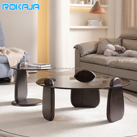 Table basse d'appoint de style bois original, ronde, en verre trempé transparent, table moyenne avec bureau latéral, table basse en bois