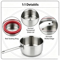 Ensemble de casseroles en acier inoxydable Perium, 9 pièces, avec couvercles en verre, compatibles lave-vaisselle, compatibles induction, écologiques, fabrication américaine