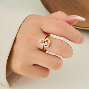 Original Design Fortune Prosperity Ring Heart Shape Red String Gourd Adjustable Index Finger Ring For Women Jewelry Gift - Product Image 2