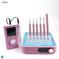 Kit Complet de Pinceaux à Ongles avec Strass Roses, Équipement de Manucure Premium, Outils Essentiels pour Salon, Aspirateur à Ongles, Ponceuse à Ongles