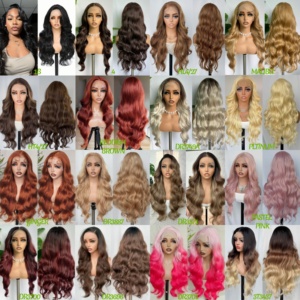 Parrucca Sintetica Lace Front 13x6 di Alta Qualità, Resistente al Calore, Lunga Onda Corporea Riccia, Colore Marrone Chiaro Cenere, <span class=keywords><strong>Parrucche</strong></span> <span class=keywords><strong>Sintetiche</strong></span> Color Lino - Product Image 5