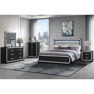 Soulmarie Charcoal Nightstand With Glitter Trim And Two <b>Drawers</b> For Bedroom Storage - Product Image 5