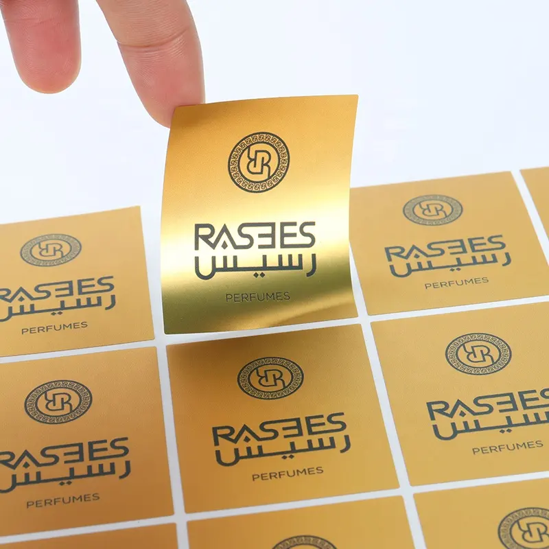 Ustom-etiqueta con logotipo del producto para la tos, pegatinas rectangulares, pegatina dorada