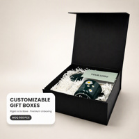 Boîte Rigide Noire Personnalisable - Couvercle et Base Deux Pièces, Remplissage Froissé, Emballage Cadeau Haut de Gamme, Ensembles de Fêtes et de Marques