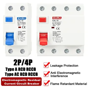 Interruptor Diferencial de Corriente Residual (RCCB/RCD/ELCB) Tipo A/AC de 2/4 Polos, <span class=keywords><strong>10</strong></span>/30/100/300mA, Interruptor de Seguridad EAL-18 A/AC - Product Image 2