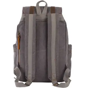 Canvas Vintage Backpack Outdoor Hiking Bag Mens Travel Backpack Leather Rucksack Daypack