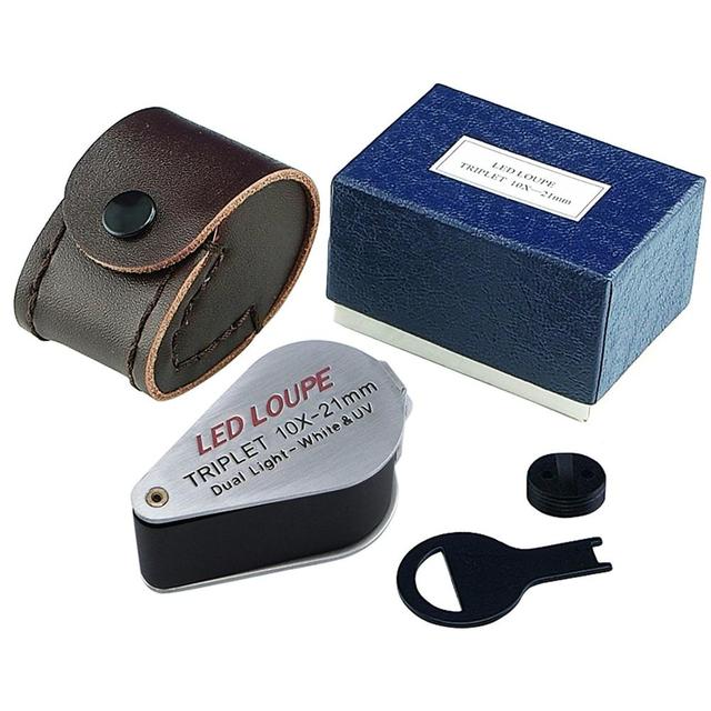 10X 21mm Triplet Jewelers Loupe with 6 LED UV White Dual Light Folding Pocket Magnifier for Gem Diamond Jewelry Coin Inspection