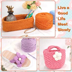 T-shirt Yarn 280g Chunky Flat Polyester Fancy Yarn Dyed <b>Crochet</b> Bag Basket Rug <b>Blanket</b> DIY 61 Colors Ready - Product Image 2
