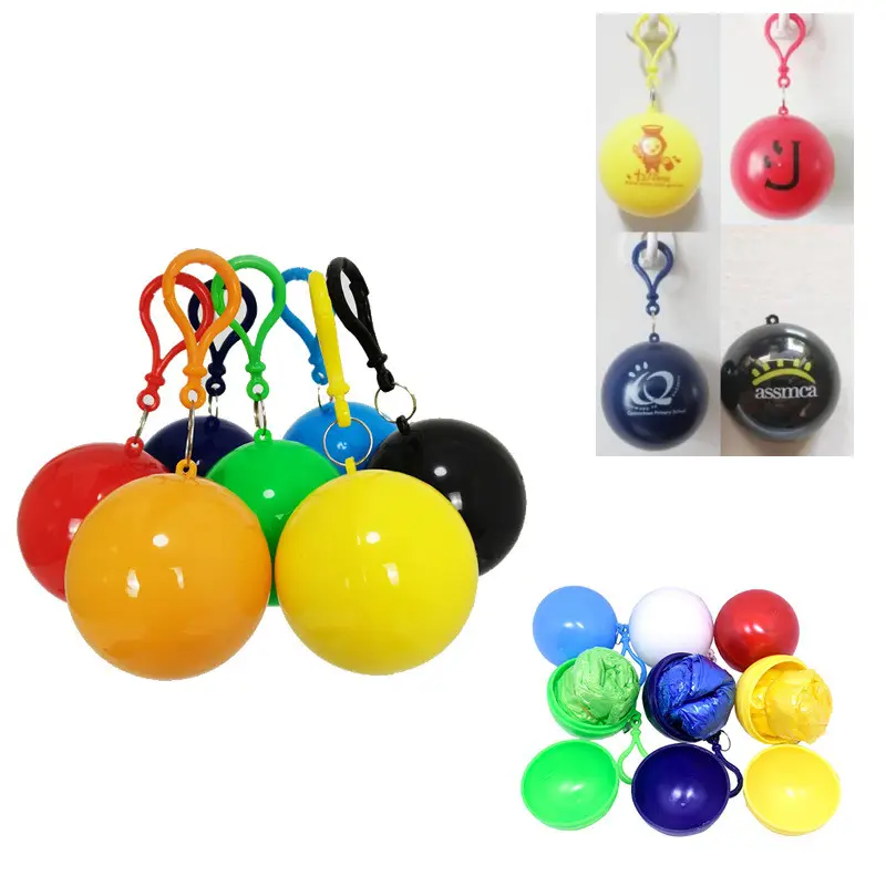 Wholesale/Customized Logo Disposable Keychain Ball Poncho, Disposable Ball Raincoat, Adult Rain Poncho with Ball Keychain