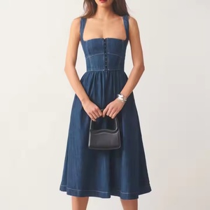 Vestido de Mezclilla Transpirable de Verano Ecológico con Botones Naturales Sólidos Vintage Personalizado OEM para Mujer - Product Image 2