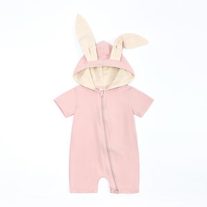 Combinaison en coton tricoté à manches courtes pour nouveau-nés filles et garçons, barboteuse à oreilles de lapin, vêtements pour bébés - Product Image 4