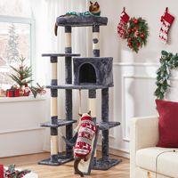 Arbre à chat multi-niveaux OEM avec niche, hamac, poteaux à gratter et perchoir en peluche pour chats d'intérieur