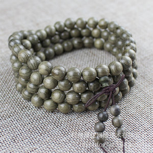 Pulsera de cuentas de oración budista de 108 cuentas, de ébano Nanmu dorado oscuro, unisex, joyería para ceremonias religiosas, estilo étnico, forma de bola - Product Image 1