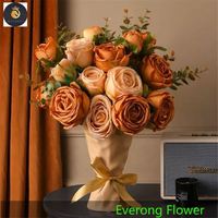 EV 964 Venta Directa princesa artificial Rosa 3 tenedores seda mostaza amarillo Rosa flor boda centro de mesa flor